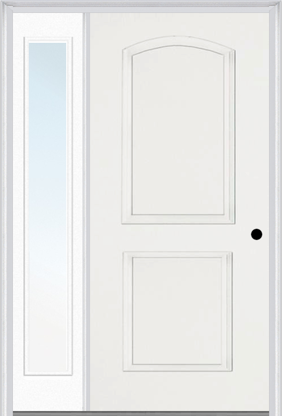 MMI 2 Panel Arch 3'0" X 6'8" Fiberglass Smooth Exterior Prehung Door With 1 Full Lite Clear Or Privacy/Textured Glass Sidelight 22