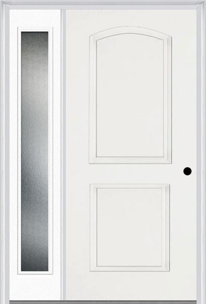 MMI 2 Panel Arch 3'0" X 6'8" Fiberglass Smooth Exterior Prehung Door With 1 Full Lite Clear Or Privacy/Textured Glass Sidelight 22