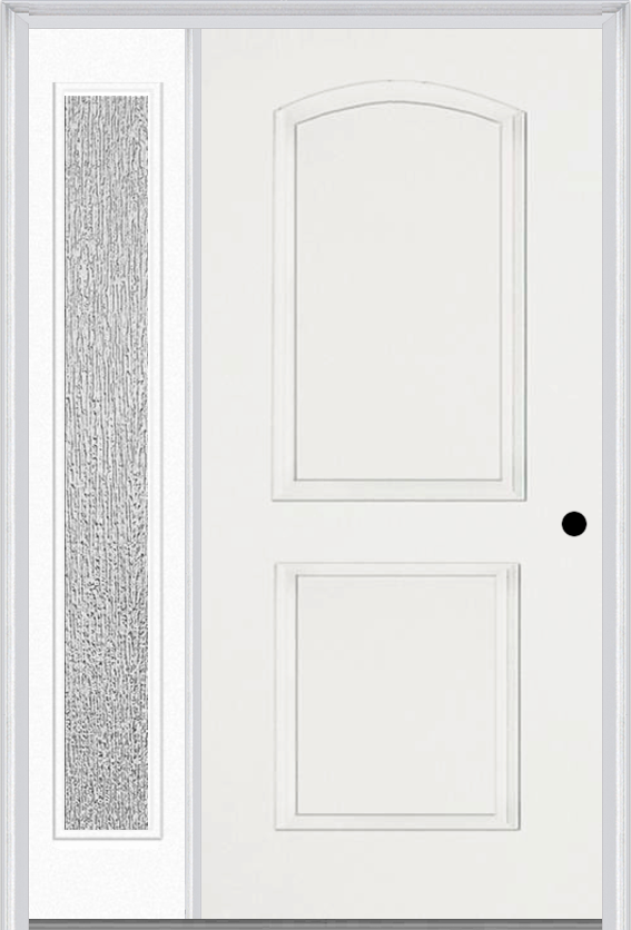 MMI 2 Panel Arch 3'0" X 6'8" Fiberglass Smooth Exterior Prehung Door With 1 Full Lite Clear Or Privacy/Textured Glass Sidelight 22