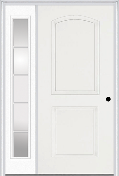 MMI 2 Panel Arch 3'0" X 6'8" Fiberglass Smooth Exterior Prehung Door With 1 Full Lite SDL Grilles Glass Sidelight 22