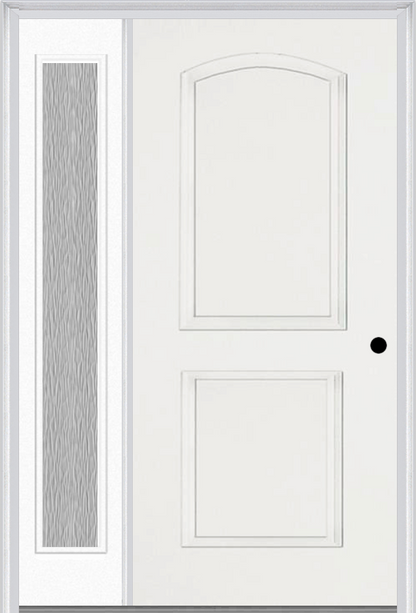 MMI 2 Panel Arch 3'0" X 6'8" Fiberglass Smooth Exterior Prehung Door With 1 Full Lite Clear Or Privacy/Textured Glass Sidelight 22