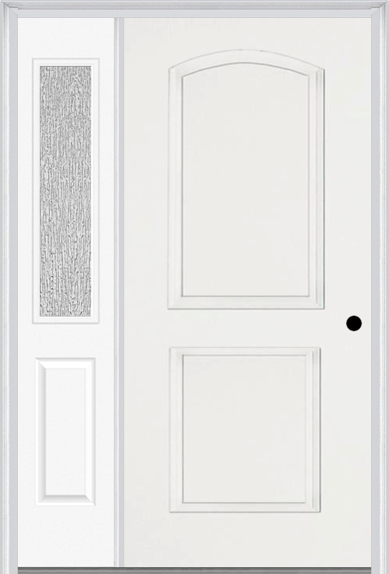 MMI 2 Panel Arch 3'0" X 6'8" Fiberglass Smooth Exterior Prehung Door With 1 Half Lite Clear Or Privacy/Textured Glass Sidelight 22