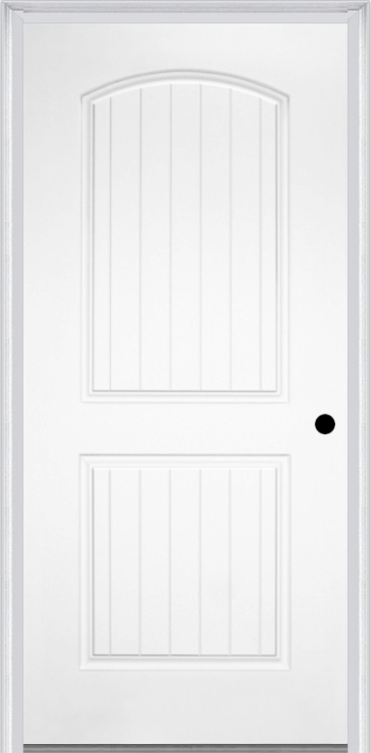 MMI TRUE 2 PANEL ARCH PLANKED 6'8" FIBERGLASS SMOOTH EXTERIOR PREHUNG DOOR 200