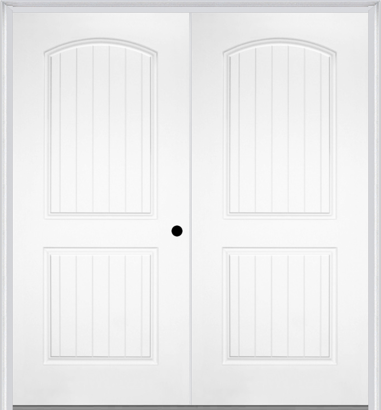 MMI TWIN/DOUBLE 2 PANEL ARCH PLANKED 6'8" FIBERGLASS SMOOTH EXTERIOR PREHUNG DOOR 200