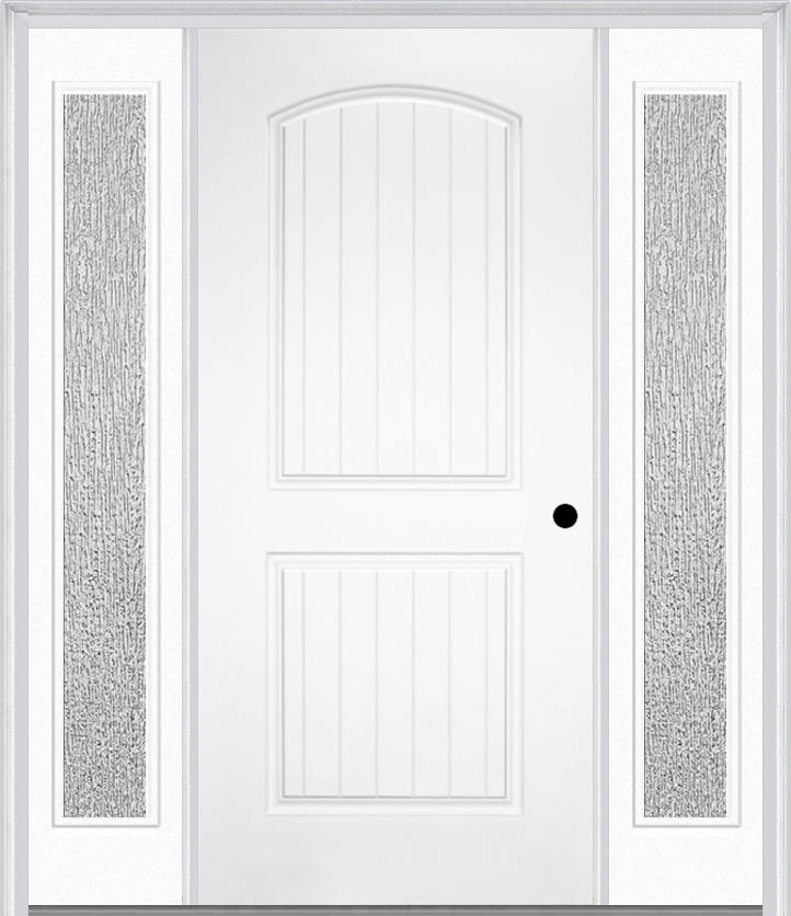 MMI 2 Panel Arch Planked 3'0" X 6'8" Fiberglass Smooth Exterior Prehung Door With 2 Full Lite Clear Or Privacy/Textured Glass Sidelights 200