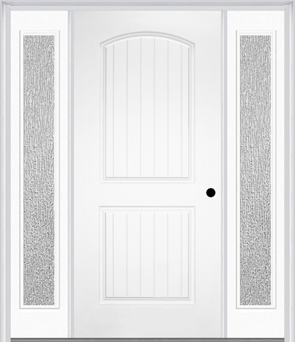 MMI 2 Panel Arch Planked 3'0" X 6'8" Fiberglass Smooth Exterior Prehung Door With 2 Full Lite Clear Or Privacy/Textured Glass Sidelights 200