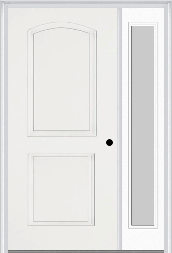 MMI 2 Panel Arch 3'0" X 6'8" Fiberglass Smooth Exterior Prehung Door With 1 Full Lite Clear Or Privacy/Textured Glass Sidelight 22