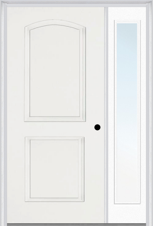 MMI 2 Panel Arch 3'0" X 6'8" Fiberglass Smooth Exterior Prehung Door With 1 Full Lite Clear Or Privacy/Textured Glass Sidelight 22