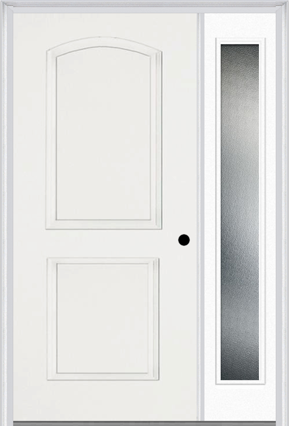 MMI 2 Panel Arch 3'0" X 6'8" Fiberglass Smooth Exterior Prehung Door With 1 Full Lite Clear Or Privacy/Textured Glass Sidelight 22