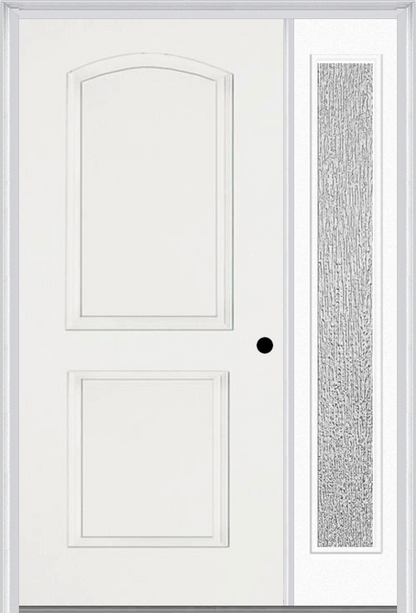 MMI 2 Panel Arch 3'0" X 6'8" Fiberglass Smooth Exterior Prehung Door With 1 Full Lite Clear Or Privacy/Textured Glass Sidelight 22