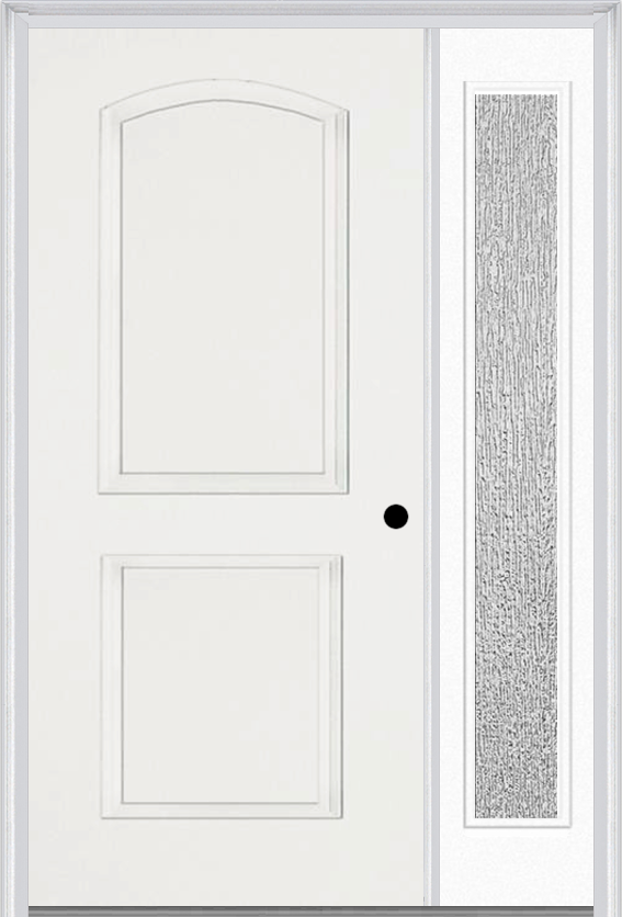 MMI 2 Panel Arch 3'0" X 6'8" Fiberglass Smooth Exterior Prehung Door With 1 Full Lite Clear Or Privacy/Textured Glass Sidelight 22