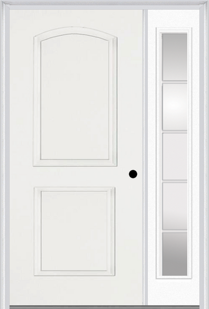 MMI 2 Panel Arch 3'0" X 6'8" Fiberglass Smooth Exterior Prehung Door With 1 Full Lite SDL Grilles Glass Sidelight 22