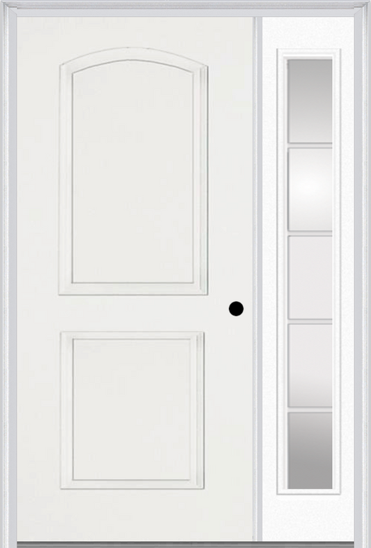 MMI 2 Panel Arch 3'0" X 6'8" Fiberglass Smooth Exterior Prehung Door With 1 Full Lite SDL Grilles Glass Sidelight 22