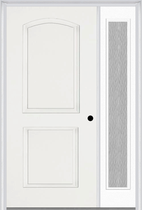 MMI 2 Panel Arch 3'0" X 6'8" Fiberglass Smooth Exterior Prehung Door With 1 Full Lite Clear Or Privacy/Textured Glass Sidelight 22
