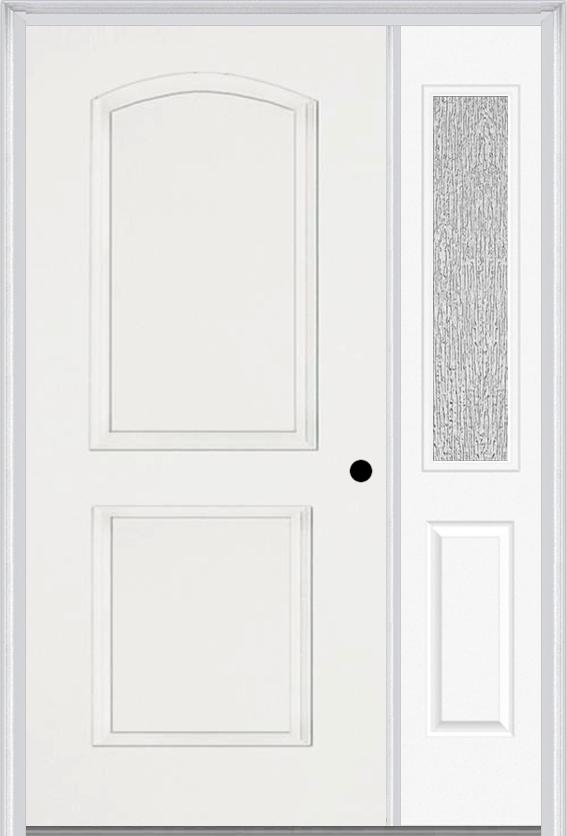 MMI 2 Panel Arch 3'0" X 6'8" Fiberglass Smooth Exterior Prehung Door With 1 Half Lite Clear Or Privacy/Textured Glass Sidelight 22