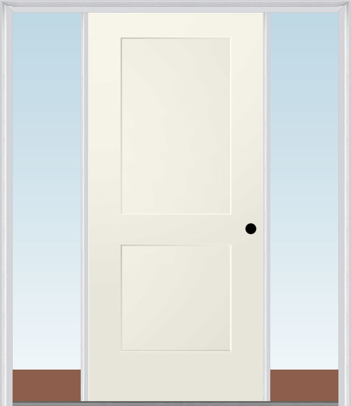 MMI 2 Panel 3'0" X 6'8" Fiberglass Smooth Exterior Prehung Door With 2 Direct Set Sidelights 110