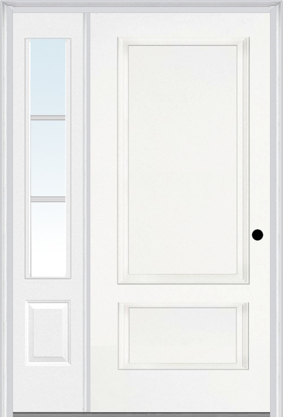 MMI 2 Panel 3'0" X 6'8" Fiberglass Smooth Exterior Prehung Door With 1 Low-E Glass 3/4 Lite SDL Grilles Sidelight 110