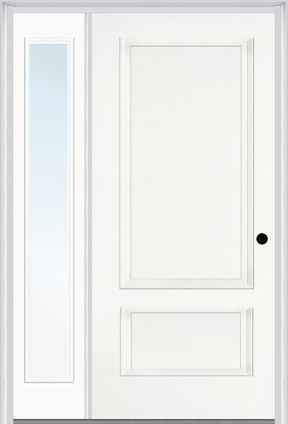 MMI 2 Panel 3'0" X 6'8" Fiberglass Smooth Exterior Prehung Door With 1 Full Lite Clear Or Privacy/Textured Glass Sidelight 110