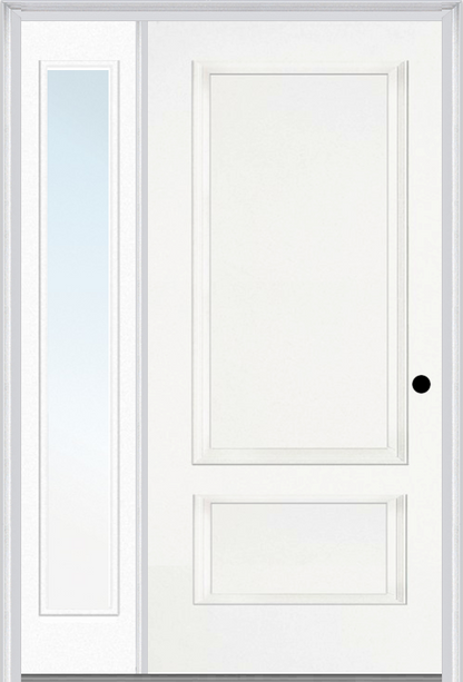 MMI 2 Panel 3'0" X 6'8" Fiberglass Smooth Exterior Prehung Door With 1 Full Lite Clear Or Privacy/Textured Glass Sidelight 110