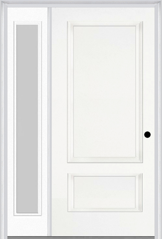 MMI 2 Panel 3'0" X 6'8" Fiberglass Smooth Exterior Prehung Door With 1 Full Lite Clear Or Privacy/Textured Glass Sidelight 110