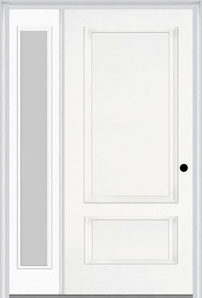 MMI 2 Panel 3'0" X 6'8" Fiberglass Smooth Exterior Prehung Door With 1 Full Lite Clear Or Privacy/Textured Glass Sidelight 110