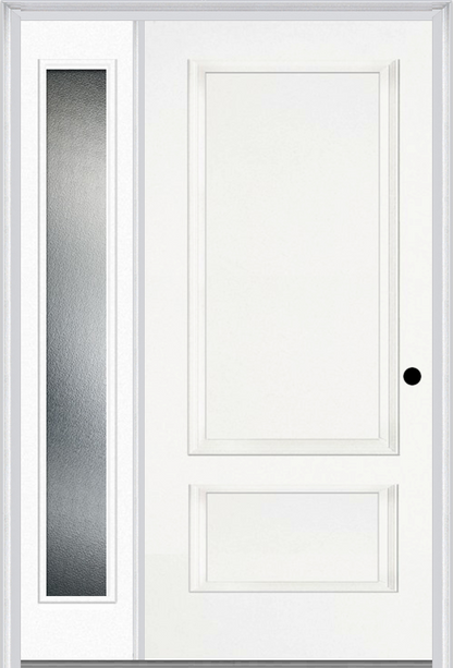 MMI 2 Panel 3'0" X 6'8" Fiberglass Smooth Exterior Prehung Door With 1 Full Lite Clear Or Privacy/Textured Glass Sidelight 110