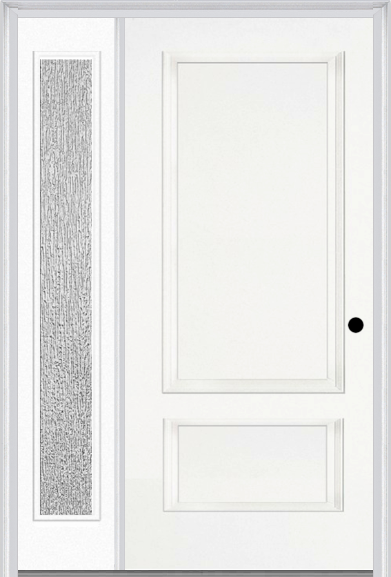 MMI 2 Panel 3'0" X 6'8" Fiberglass Smooth Exterior Prehung Door With 1 Full Lite Clear Or Privacy/Textured Glass Sidelight 110