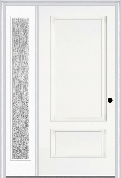 MMI 2 Panel 3'0" X 6'8" Fiberglass Smooth Exterior Prehung Door With 1 Full Lite Clear Or Privacy/Textured Glass Sidelight 110