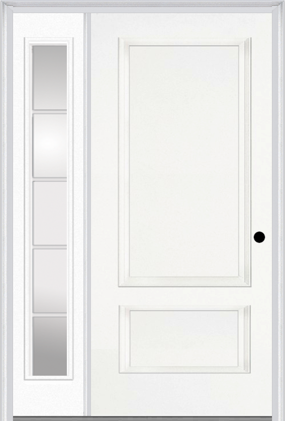 MMI 2 Panel 3'0" X 6'8" Fiberglass Smooth Exterior Prehung Door With 1 Full Lite SDL Grilles Glass Sidelight 110