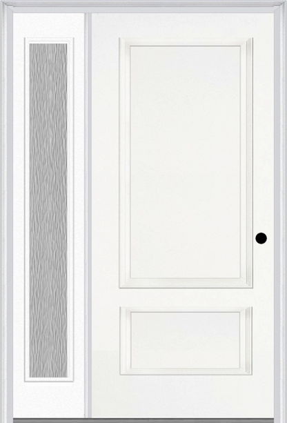 MMI 2 Panel 3'0" X 6'8" Fiberglass Smooth Exterior Prehung Door With 1 Full Lite Clear Or Privacy/Textured Glass Sidelight 110