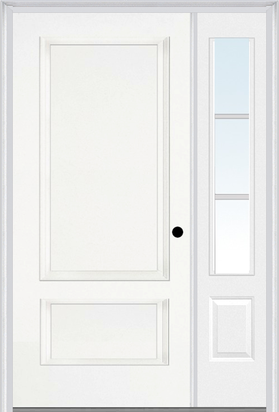 MMI 2 Panel 3'0" X 6'8" Fiberglass Smooth Exterior Prehung Door With 1 Low-E Glass 3/4 Lite SDL Grilles Sidelight 110
