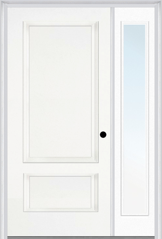 MMI 2 Panel 3'0" X 6'8" Fiberglass Smooth Exterior Prehung Door With 1 Full Lite Clear Or Privacy/Textured Glass Sidelight 110