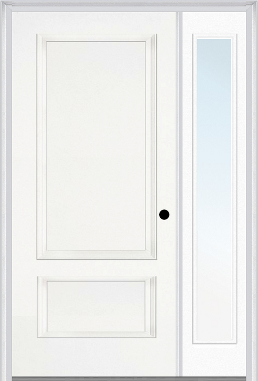 MMI 2 Panel 3'0" X 6'8" Fiberglass Smooth Exterior Prehung Door With 1 Full Lite Clear Or Privacy/Textured Glass Sidelight 110