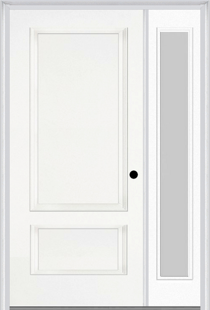 MMI 2 Panel 3'0" X 6'8" Fiberglass Smooth Exterior Prehung Door With 1 Full Lite Clear Or Privacy/Textured Glass Sidelight 110