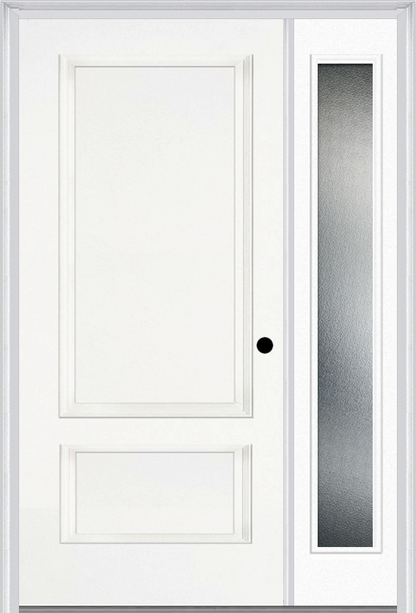 MMI 2 Panel 3'0" X 6'8" Fiberglass Smooth Exterior Prehung Door With 1 Full Lite Clear Or Privacy/Textured Glass Sidelight 110