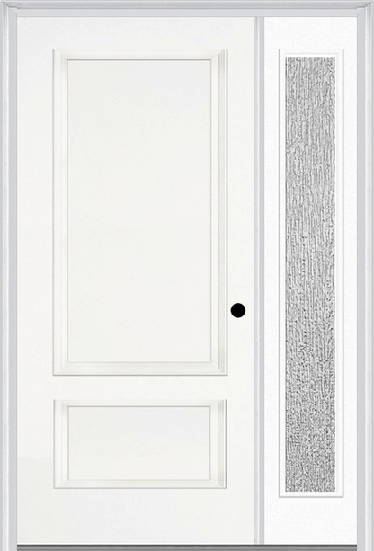 MMI 2 Panel 3'0" X 6'8" Fiberglass Smooth Exterior Prehung Door With 1 Full Lite Clear Or Privacy/Textured Glass Sidelight 110