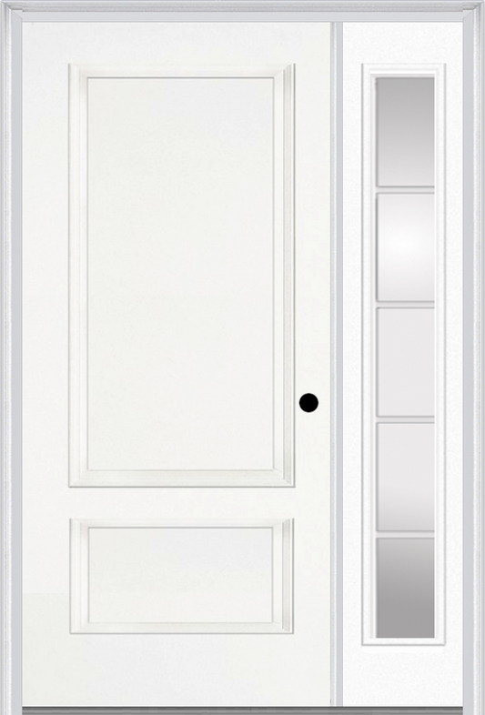 MMI 2 Panel 3'0" X 6'8" Fiberglass Smooth Exterior Prehung Door With 1 Full Lite SDL Grilles Glass Sidelight 110