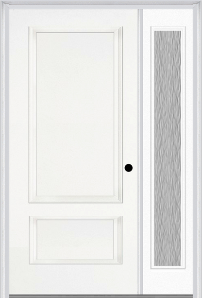 MMI 2 Panel 3'0" X 6'8" Fiberglass Smooth Exterior Prehung Door With 1 Full Lite Clear Or Privacy/Textured Glass Sidelight 110