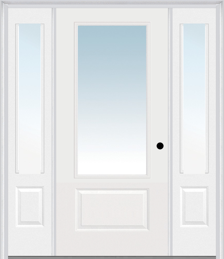 MMI 3/4 Lite 1 Panel 3'0" X 6'8" Fiberglass Smooth Exterior Prehung Door With 2 Clear 3/4 Lite Glass Sidelights 608