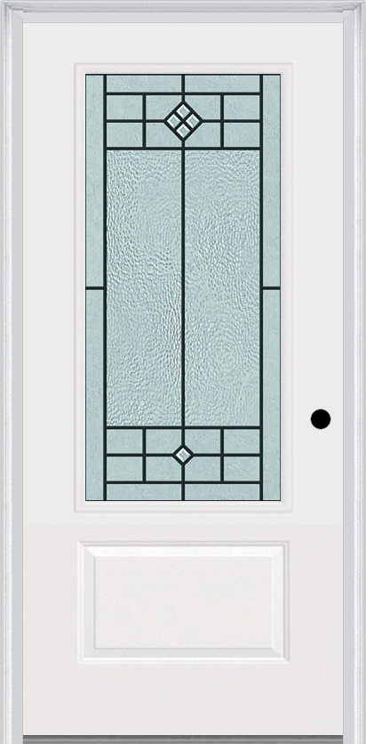 MMI 3/4 Lite 1 Panel 3'0" X 6'8" Fiberglass Smooth Beaufort Patina Decorative Glass Exterior Prehung Door 608