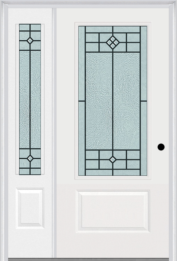 MMI 3/4 Lite 1 Panel 6'8" Fiberglass Smooth Beaufort Patina Exterior Prehung Door With 1 Beaufort Patina 3/4 Lite Decorative Glass Sidelight 608