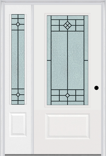 MMI 3/4 Lite 1 Panel 6'8" Fiberglass Smooth Beaufort Patina Exterior Prehung Door With 1 Beaufort Patina 3/4 Lite Decorative Glass Sidelight 608