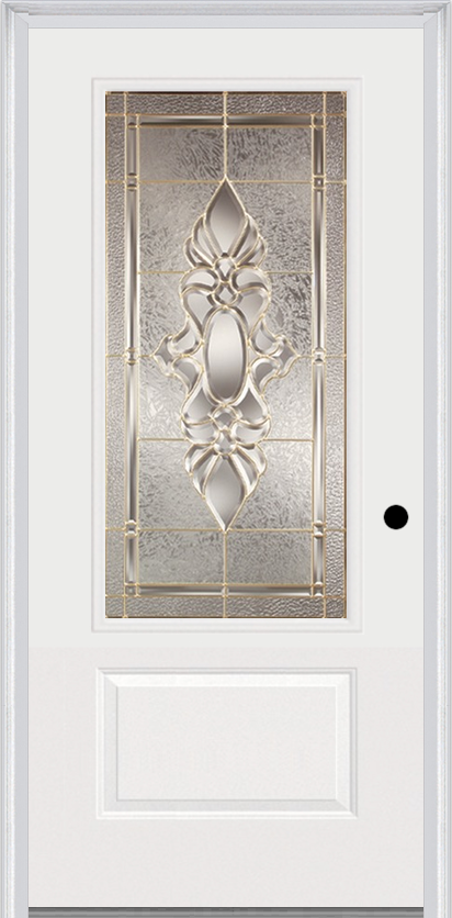 MMI 3/4 Lite 1 Panel 3'0" X 6'8" Fiberglass Smooth Heirlooms Brass Or Heirlooms Satin Nickel Decorative Glass Exterior Prehung Door 608