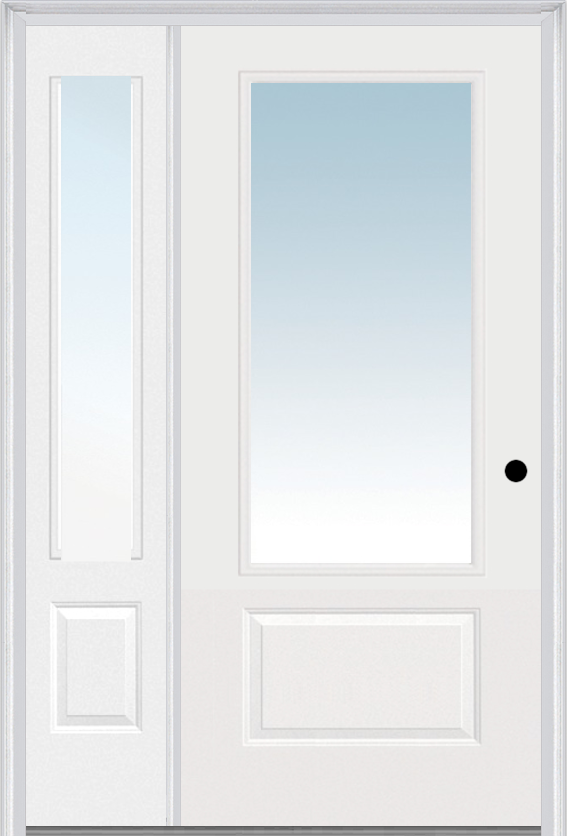 MMI 3/4 Lite 1 Panel 3'0" X 6'8" Fiberglass Smooth Exterior Prehung Door With 1 Clear 3/4 Lite Glass Sidelight 608
