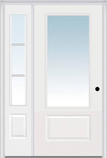 MMI 3/4 Lite 1 Panel 3'0" X 6'8" Fiberglass Smooth Exterior Prehung Door With 1 SDL Grilles 3/4 Lite Low-E Glass Sidelight 608