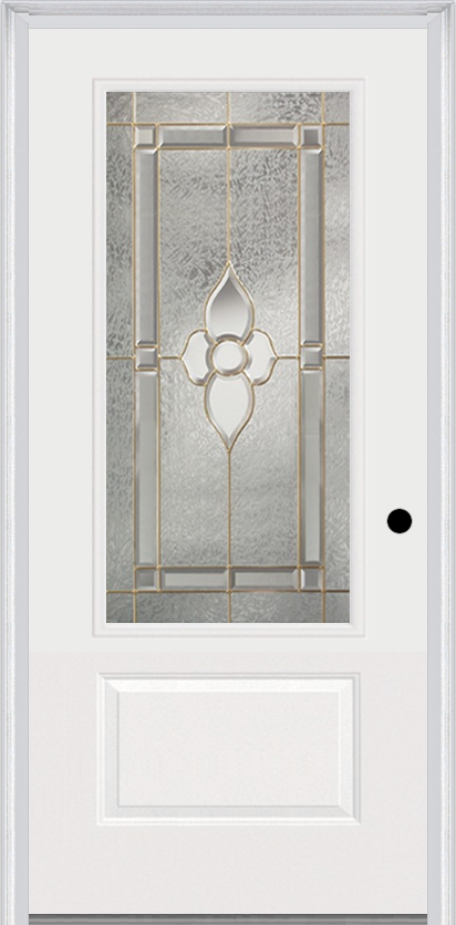 MMI 3/4 Lite 1 Panel 3'0" X 6'8" Fiberglass Smooth Nouveau Nickel Or Nouveau Patina Decorative Glass Exterior Prehung Door 608