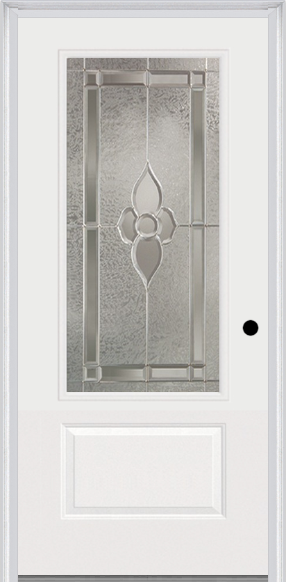 MMI 3/4 Lite 1 Panel 3'0" X 6'8" Fiberglass Smooth Nouveau Nickel Or Nouveau Patina Decorative Glass Exterior Prehung Door 608