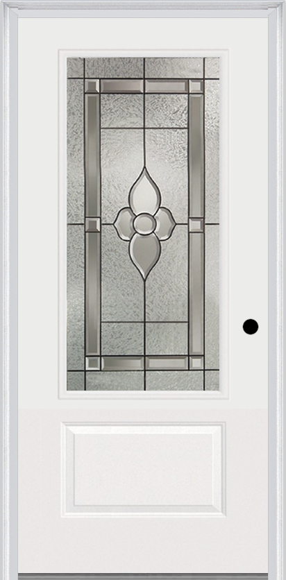 MMI 3/4 Lite 1 Panel 3'0" X 6'8" Fiberglass Smooth Nouveau Nickel Or Nouveau Patina Decorative Glass Exterior Prehung Door 608