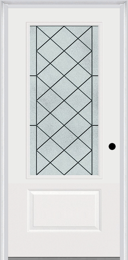 MMI 3/4 Lite 1 Panel 3'0" X 6'8" Fiberglass Smooth Harris Patina Decorative Glass Exterior Prehung Door 608