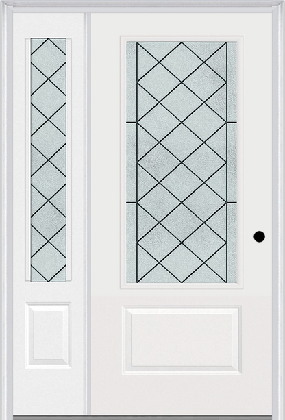 MMI 3/4 Lite 1 Panel 6'8" Fiberglass Smooth Harris Patina Exterior Prehung Door With 1 Harris Patina 3/4 Lite Decorative Glass Sidelight 608